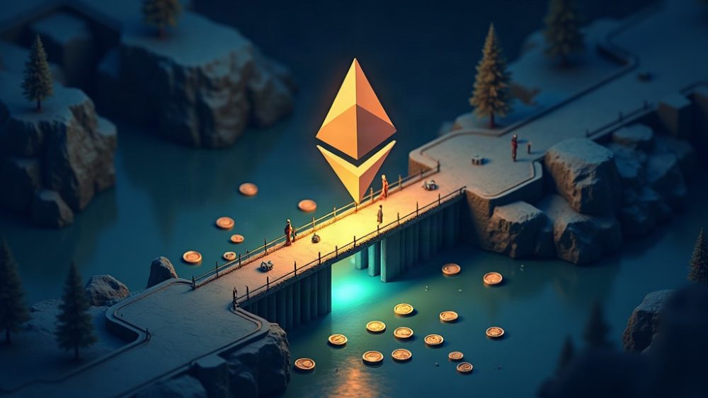 Red blockchain desconectándose con tokens escapando por una salida