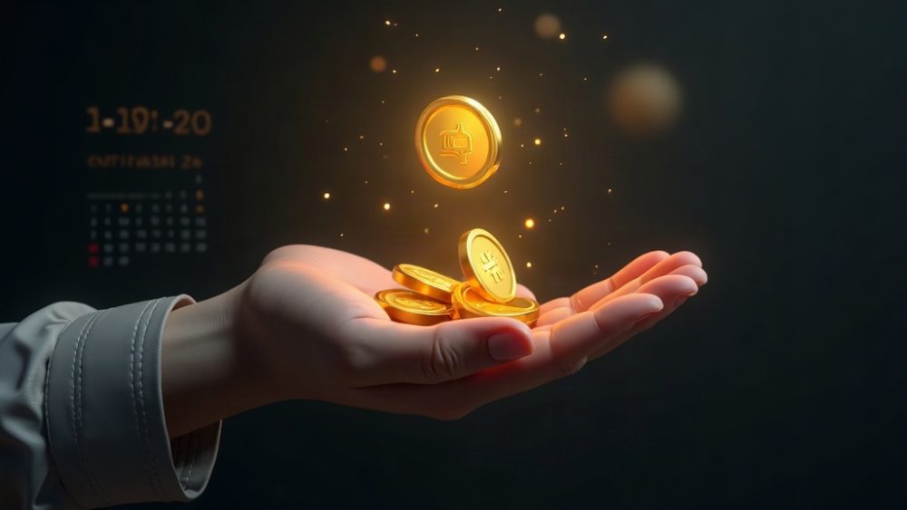 Mano recibiendo tokens digitales con calendario de septiembre